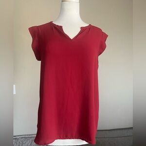 Pleione Rust Colored Cap Sleeve V-Neck Blouse